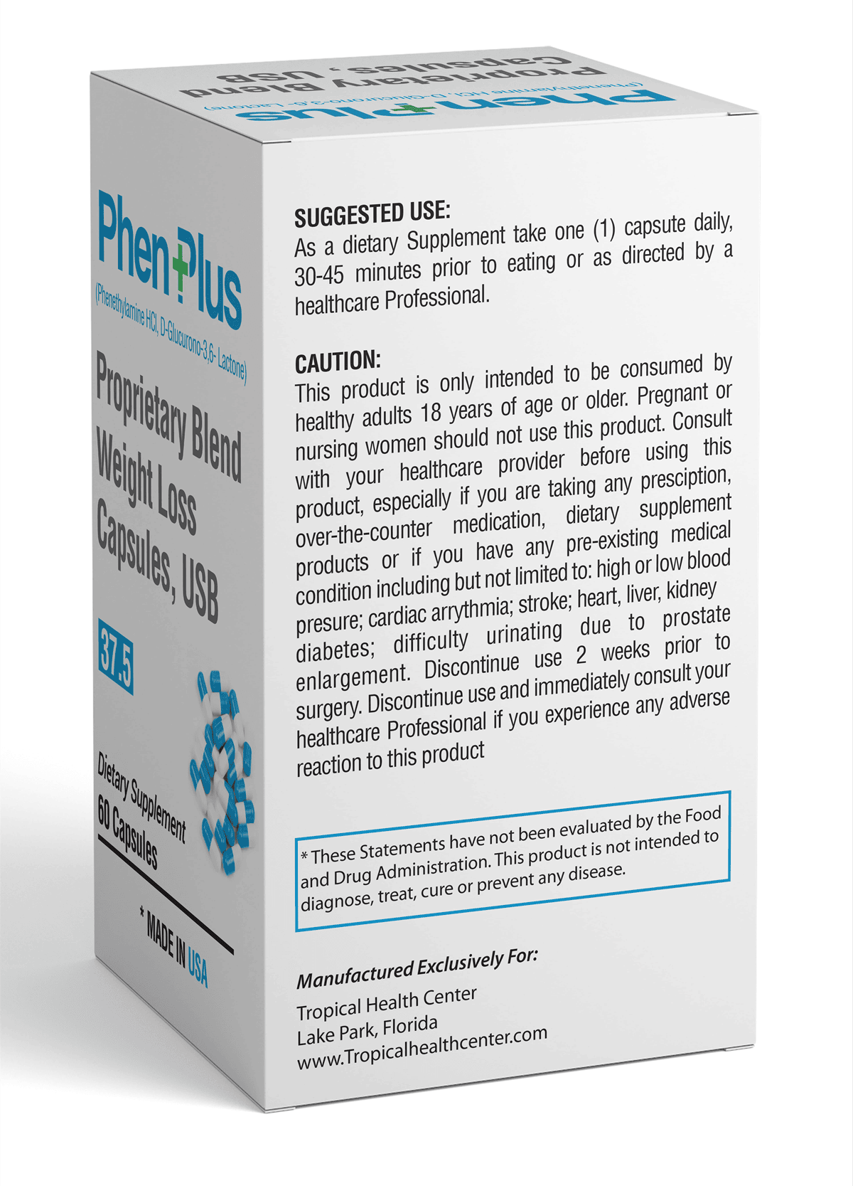 Phen Plus 37.5 - Proprietary Blend Capsules, 60ct (Tropical Health Center)